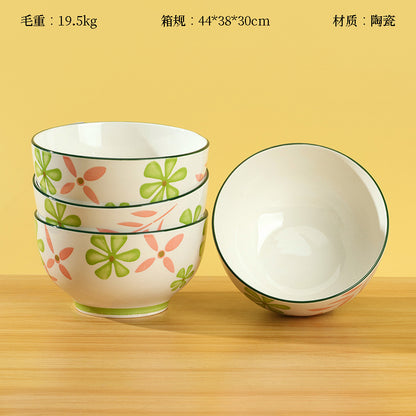 5.5 - inch Printed Shunxin Bowl with Pink - and - Green Flower Language Pattern M.66 JPDB