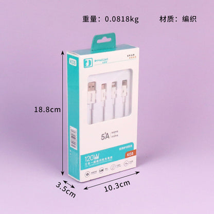 K03 Flash Charging 3-in-1 Data Cable 1.2M - Universal for iPhone/Android/Type-C A.12 JPDB