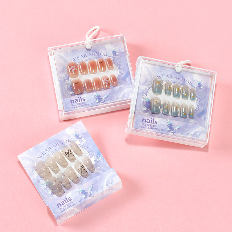 ZJ1019 Cat's Eye Printed Short Fake Nails M.52