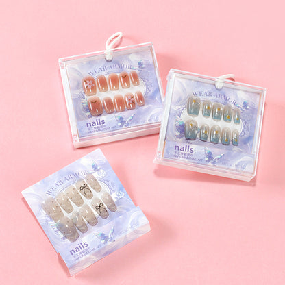 ZJ1019 Cat's Eye Printed Short Fake Nails M.52