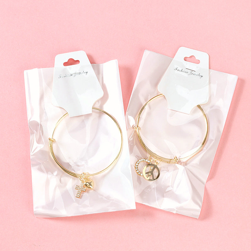 Gold Heart Key Pendant Bangle  M.43