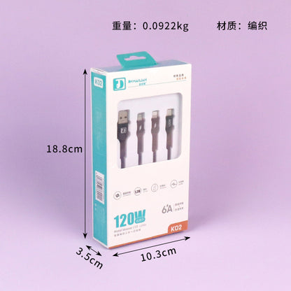 K02 Flash Charging 3-in-1 Data Cable 1.2M - Universal for iPhone/Android/Type-C A.12 JPDB