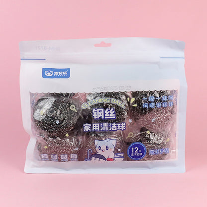 8171 12 Pcs Steel Wool Ball with Brush - Individually Wrapped M.68