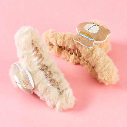 M42 4.33 Inch Large Hair Claw with Plush Embroidered Bear Design