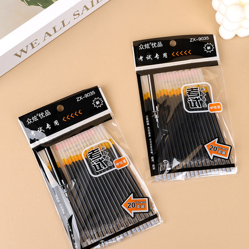 Zhongxuan Exam-Specific Pen Refills 20pcs Black 0.5mm Quick-Dry for Students' Tests & Homework M.82