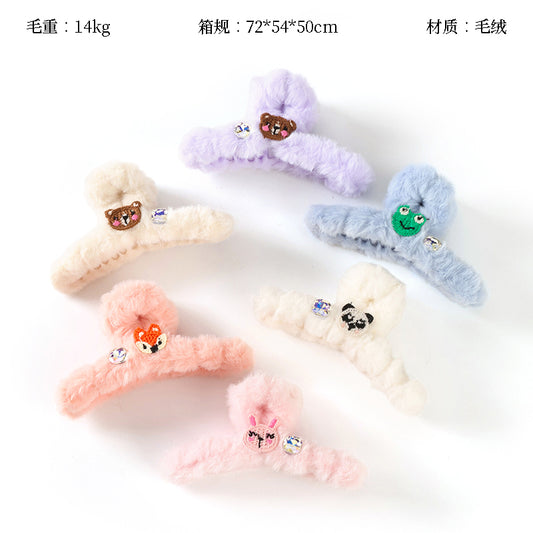 M42 4.33 Inch Large Hair Claw with Yarn Cartoon & Crystal Plush Texture