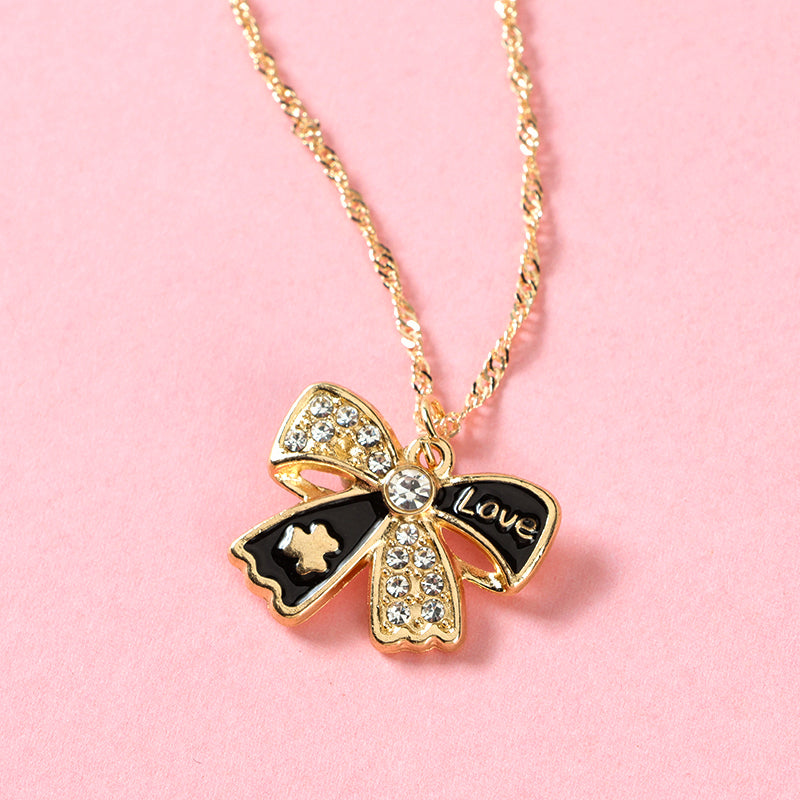 Chanel - style Dripping - oil Bow - tie Necklace M.43