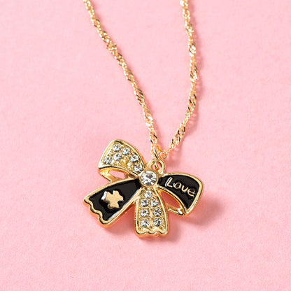 Chanel - style Dripping - oil Bow - tie Necklace M.43