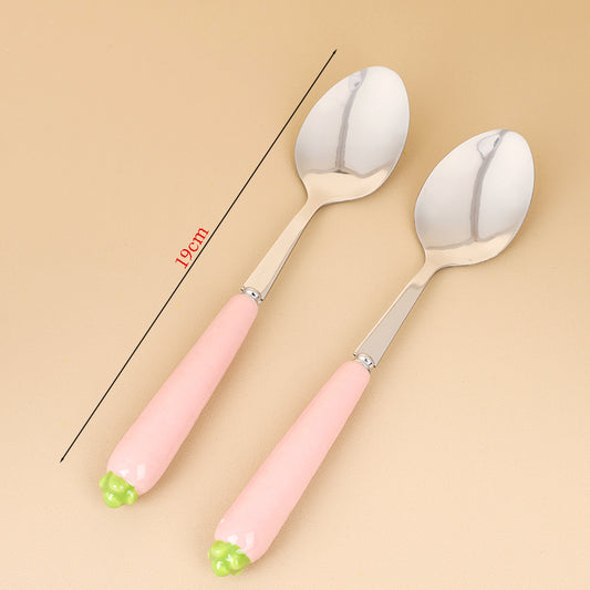 HSB-7 Radish Root Pattern Ceramic Handle No.2 Pointed Spoon M.66