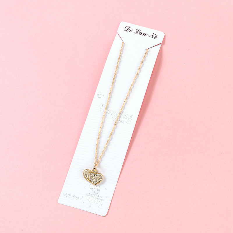 Pave - set Diamond Double - heart Water - wave Necklace M.43