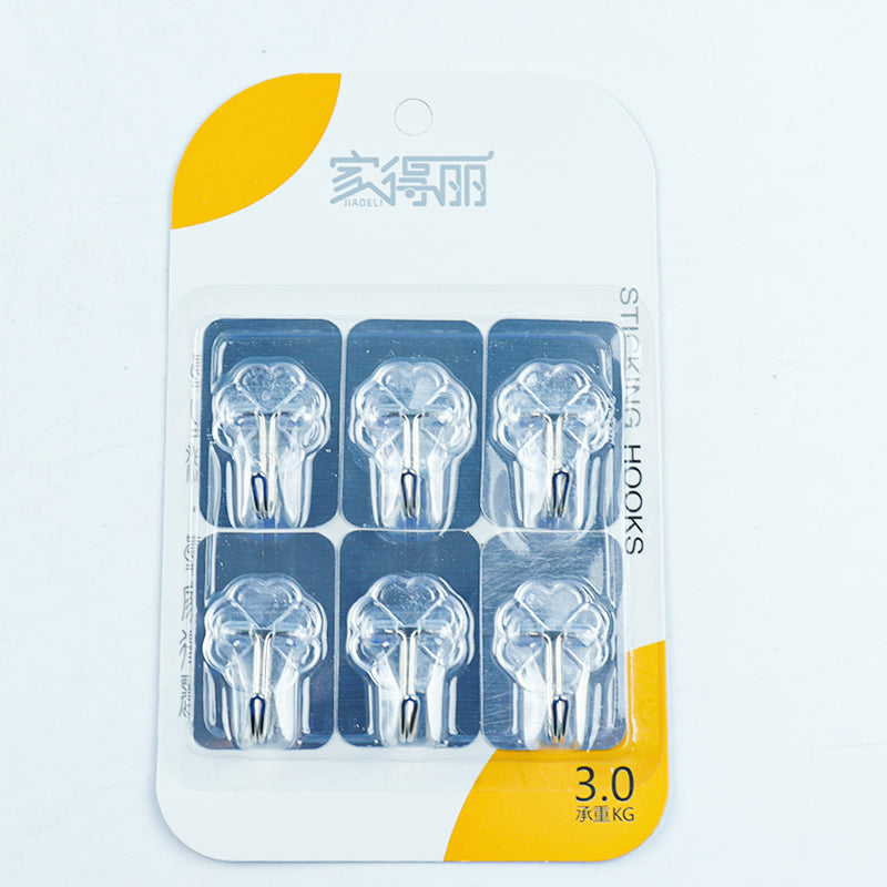 Model JDL-930 Adhesive Hooks - 6 Pcs,Silver Trace-Free Type M.16