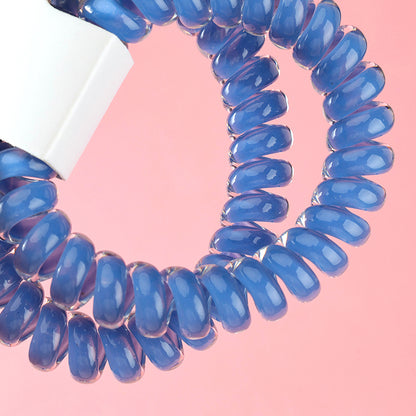 M42 two milk-blue series telephone cord hair ties in a box