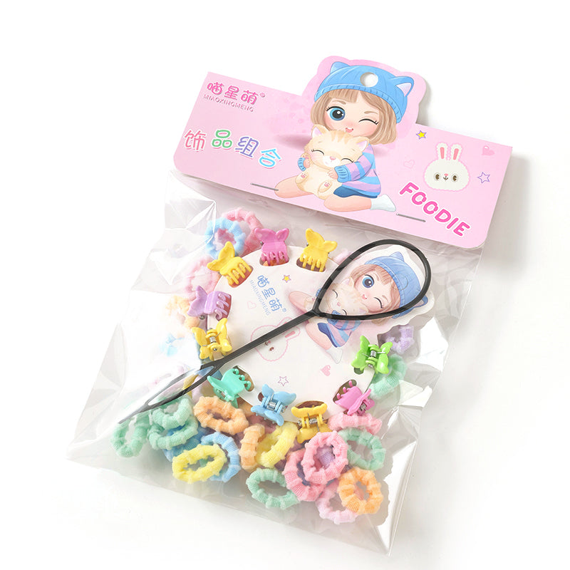 M42 MXM-125 Colorful Terry Cloth Loops + Small Claws + Hair Bun Makers (50 Pieces)