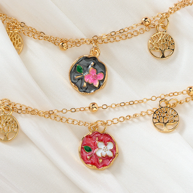 Double-Layer Enamel Flower Charm Bracelet  M.43