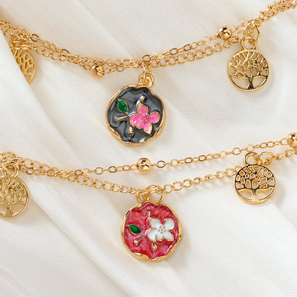 Double-Layer Enamel Flower Charm Bracelet  M.43