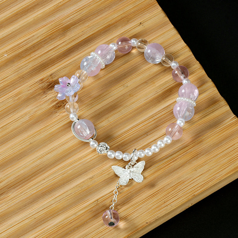 Pearl Peach Blossom Butterfly Bracelet  M.43