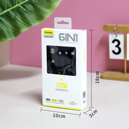 120W Universal 6-in-1 Super Fast Charging Data Cable - Model Q27 A12JPDB