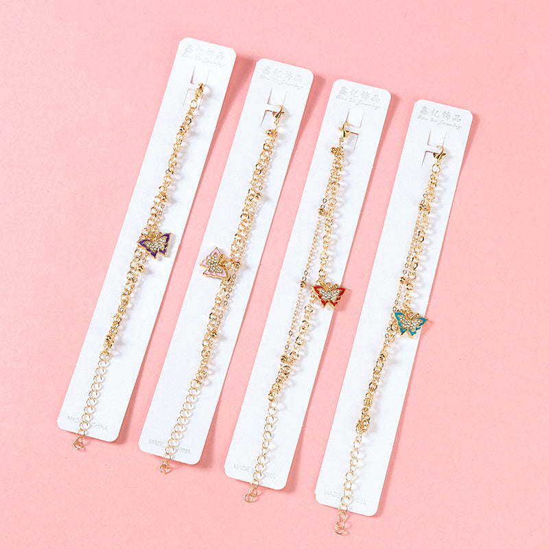 Double-Layer Enamel Diamond-Accented Butterfly Bracelet  M.43