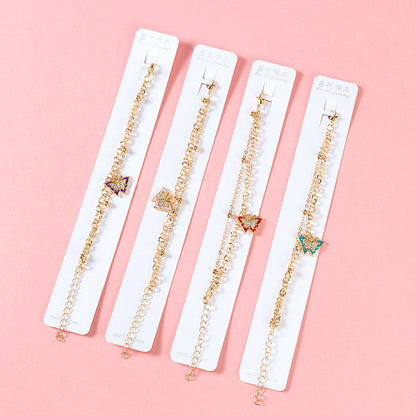 Double-Layer Enamel Diamond-Accented Butterfly Bracelet  M.43