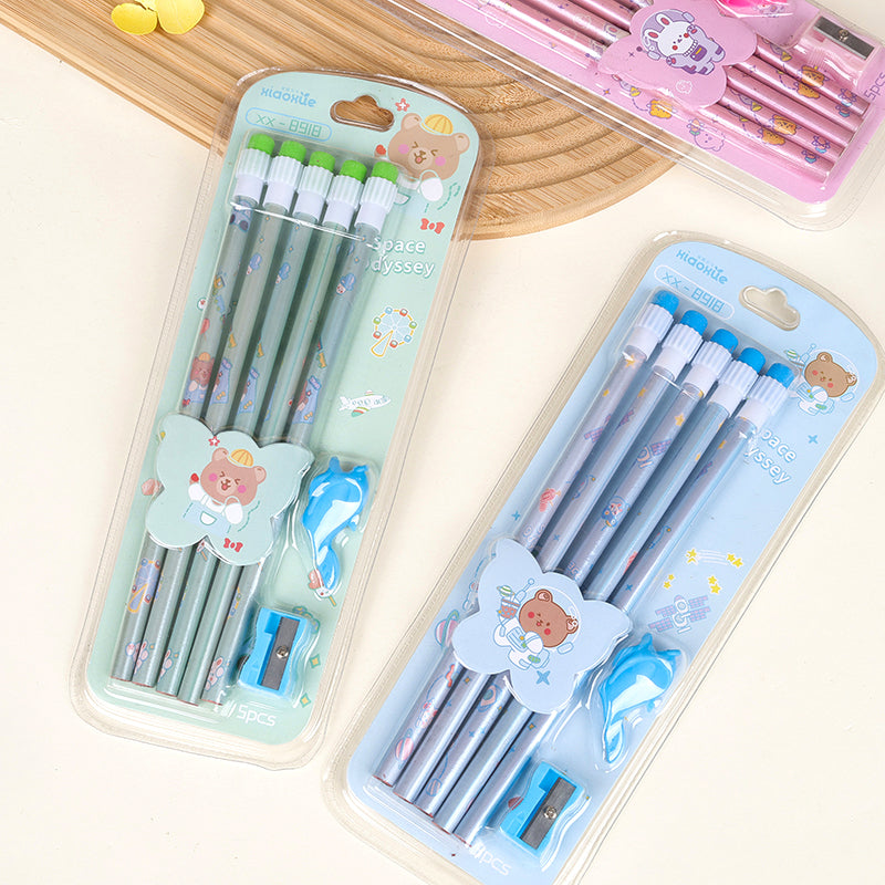 XX - 8918 Juego de cinco lápices con gomas de borrar grandes M.82