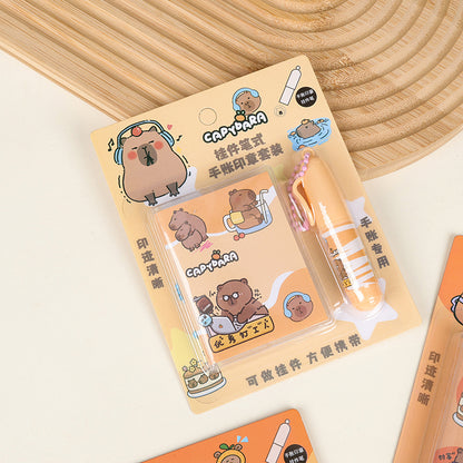 Pen-Chain Handbook Stamp Set (Random Styles) Mini A7 Notebook + 6 Stamps + Pen for Students & Journal Lovers M.81