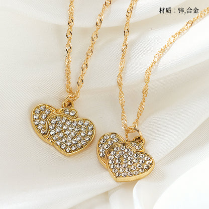 Pave - set Diamond Double - heart Water - wave Necklace M.43
