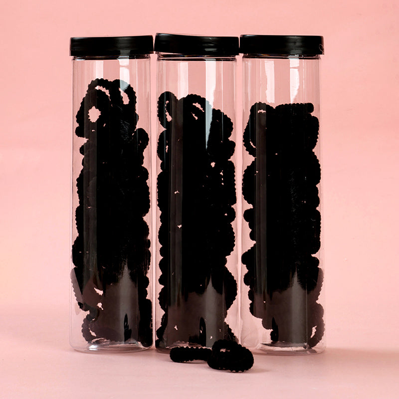 M42 Black Ribbed Terry Cloth Hair Ties for Children in a Bucket (80 Pieces)