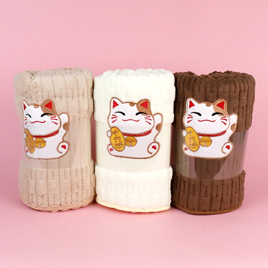 M.25 JPDBModel 6722 Lucky Cat Coral Fleece Bath Towel (70cm×140cm)