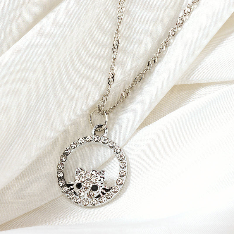 Cartoon Round - diamond Kitty Cat Necklace M.43