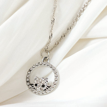 Cartoon Round - diamond Kitty Cat Necklace M.43