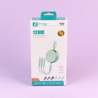 1.2m Retractable Frosted 3-in-1 Data Cable - Model K04 A12JPDB