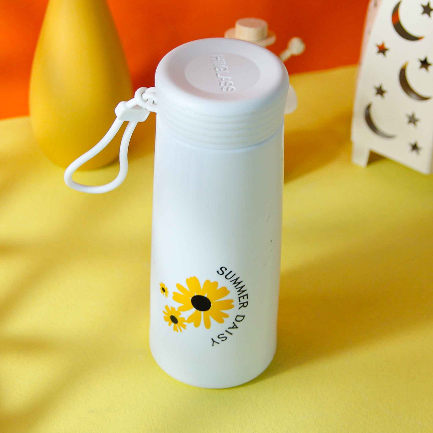 Glass Cup with Plastic Shell and Daisy Pattern (350ml) M.17