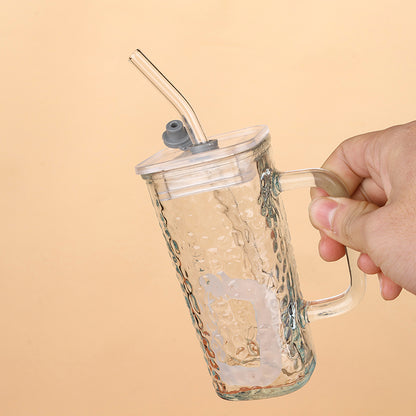 Square Glass Handle Cup with Straw and Lid (260ml) M.17