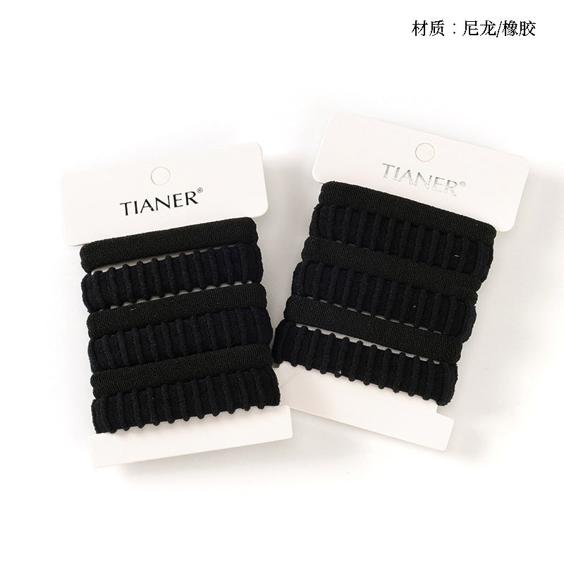 M42 Boxed Black Cotton Hair Ties (6 Pcs) - Soft & Non-Slip for Daily Hairstyling