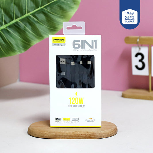 120W Universal 6-in-1 Super Fast Charging Data Cable - Model Q27 A12JPDB