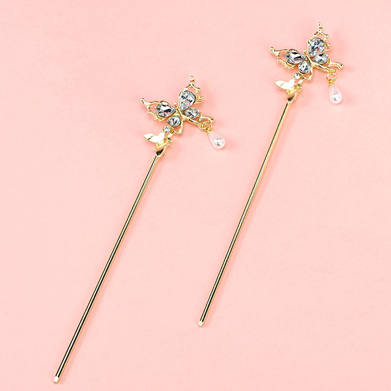 M42 Hair Pin with Crystal Butterfly & Pearl Pendant Details