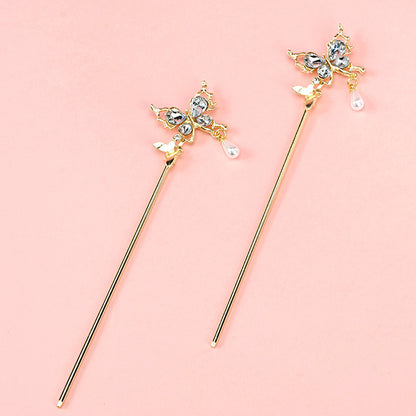 M42 Hair Pin with Crystal Butterfly & Pearl Pendant Details