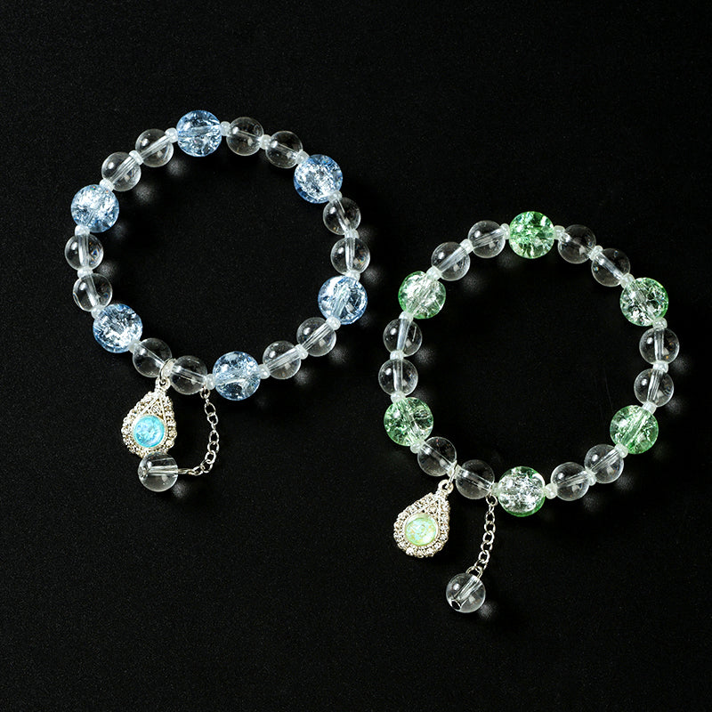 Crackle Bead Diamond-Accented Teardrop Pendant Bracelet  M.43