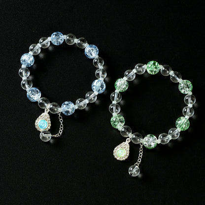 Crackle Bead Diamond-Accented Teardrop Pendant Bracelet  M.43