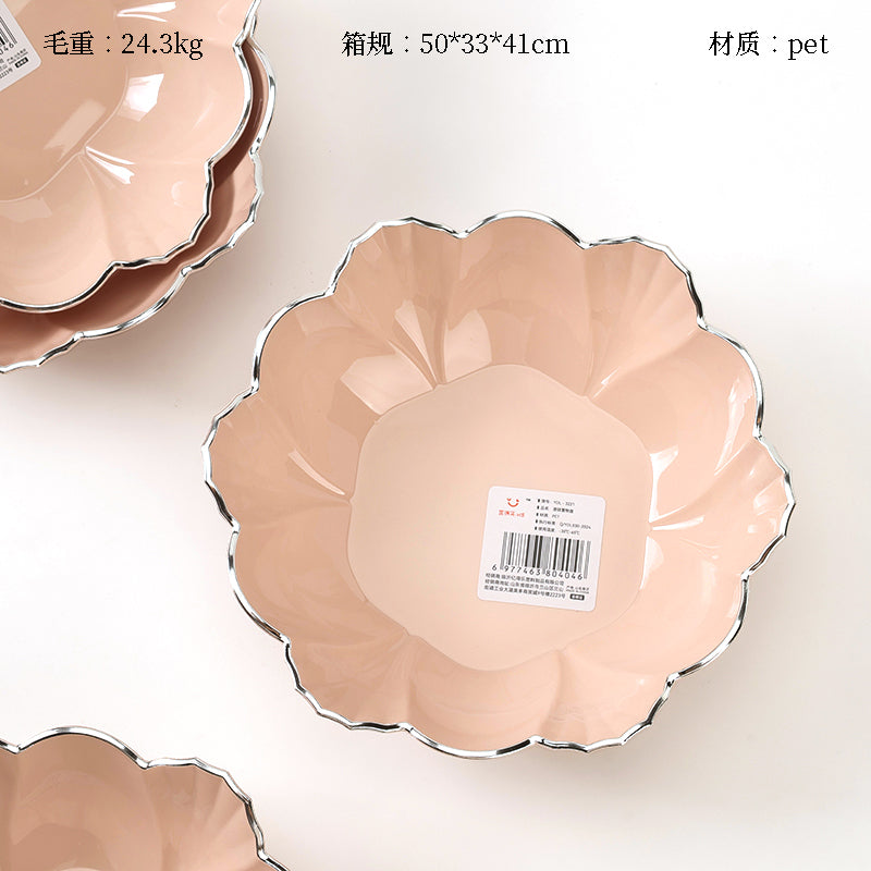 YDL-3221 Hot Stamping Silver Deep Plate Flower-shaped Fruit Plate (10 per pack) M.20