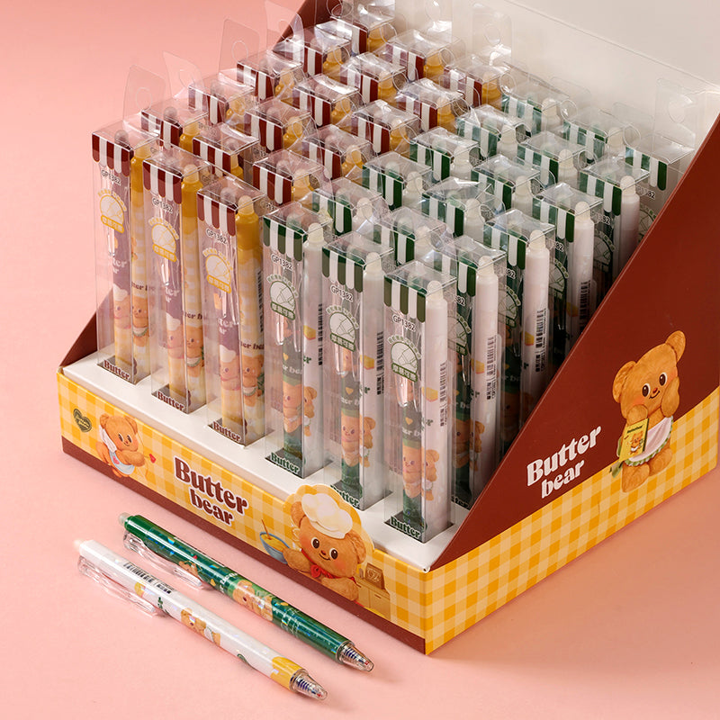 GWGP1382 Butter Bear Erasable Click - pen. This pen features an adorable butter bear design and has the convenient erasable function, making it a practical and cute writing tool. M.82