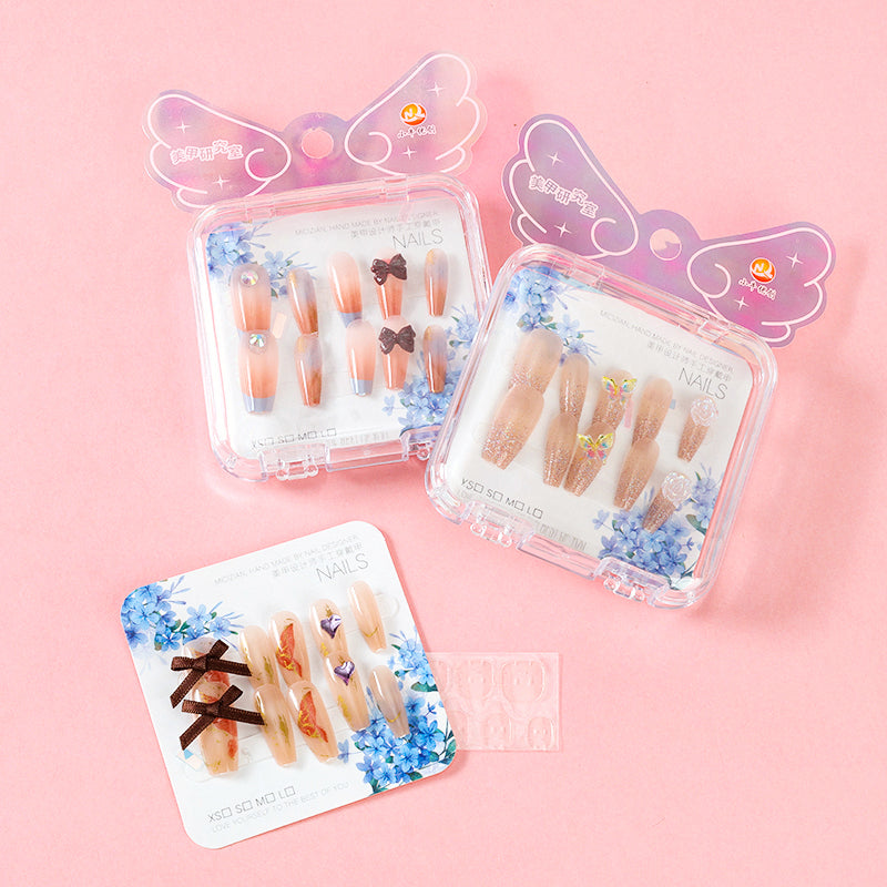 ZJ1023 Large Box Fantasy Color Diamond-studded Fake Nails (Long Style) M.52