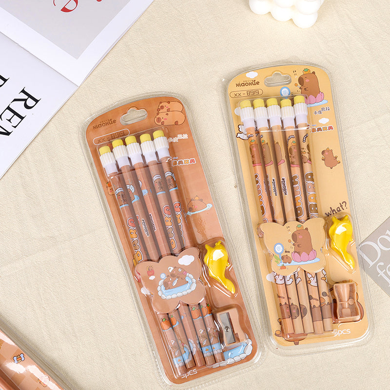 XX - 8919 Set of Five Capibara - themed Pencils with Large Eraser Tips M.82