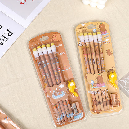 XX - 8919 Set of Five Capibara - themed Pencils with Large Eraser Tips M.82