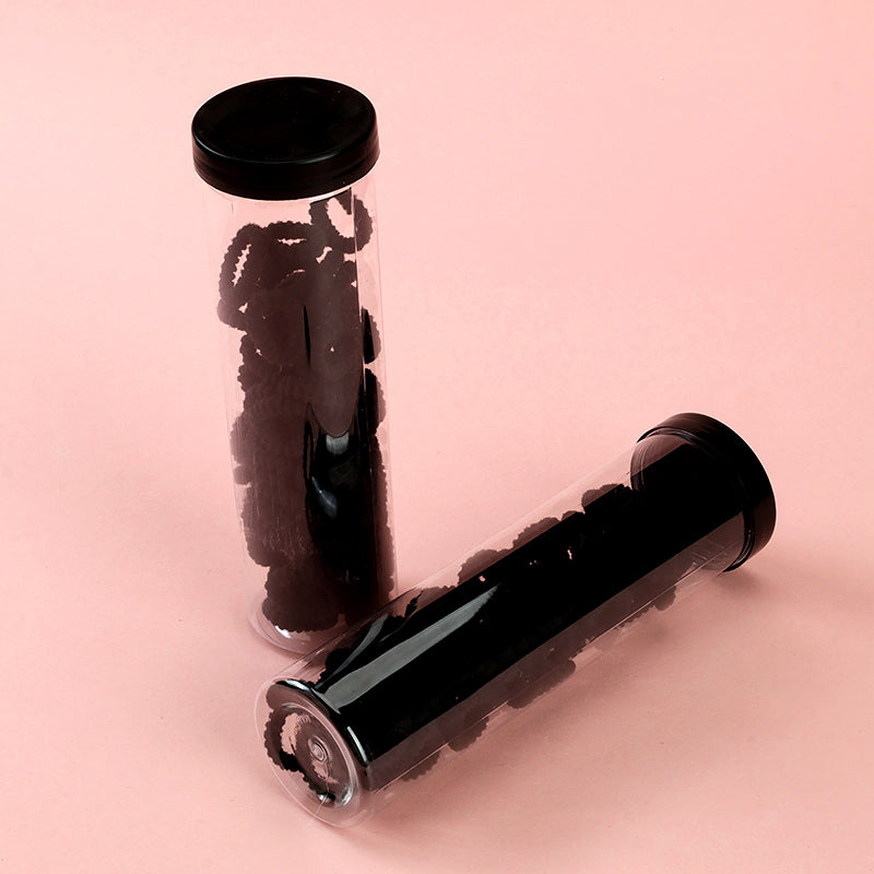 M42 Black Ribbed Terry Cloth Hair Ties for Children in a Bucket (80 Pieces)