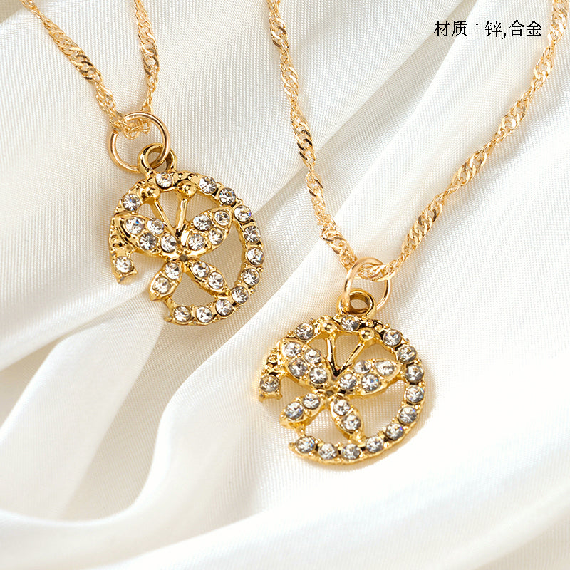 New - style Pave - set Diamond Butterfly Water - wave Necklace M.43