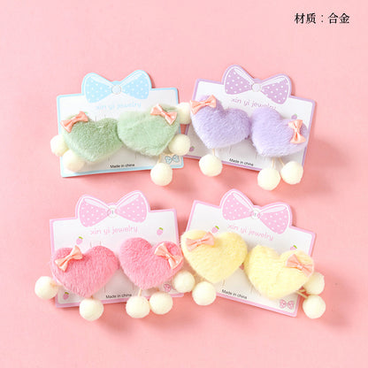 M42 Boxed Heart-Shaped Furry Pom-Pom Hair Clips for Kids