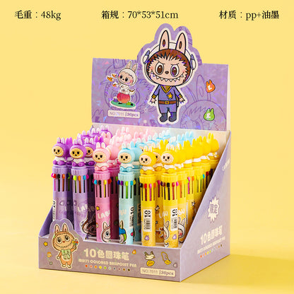 Labubu Co-Branded 10-Color Pen 7011-1296 Retractable 0.5mm Smooth Writing School Supplies M.82