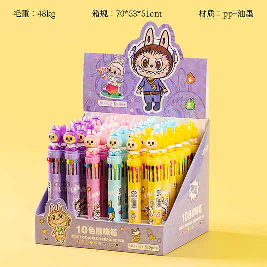Labubu Co-Branded 10-Color Pen 7011-1296 Retractable 0.5mm Smooth Writing School Supplies M.82