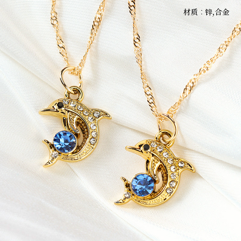 Blue Diamond Dolphin Water - wave Necklace M.43